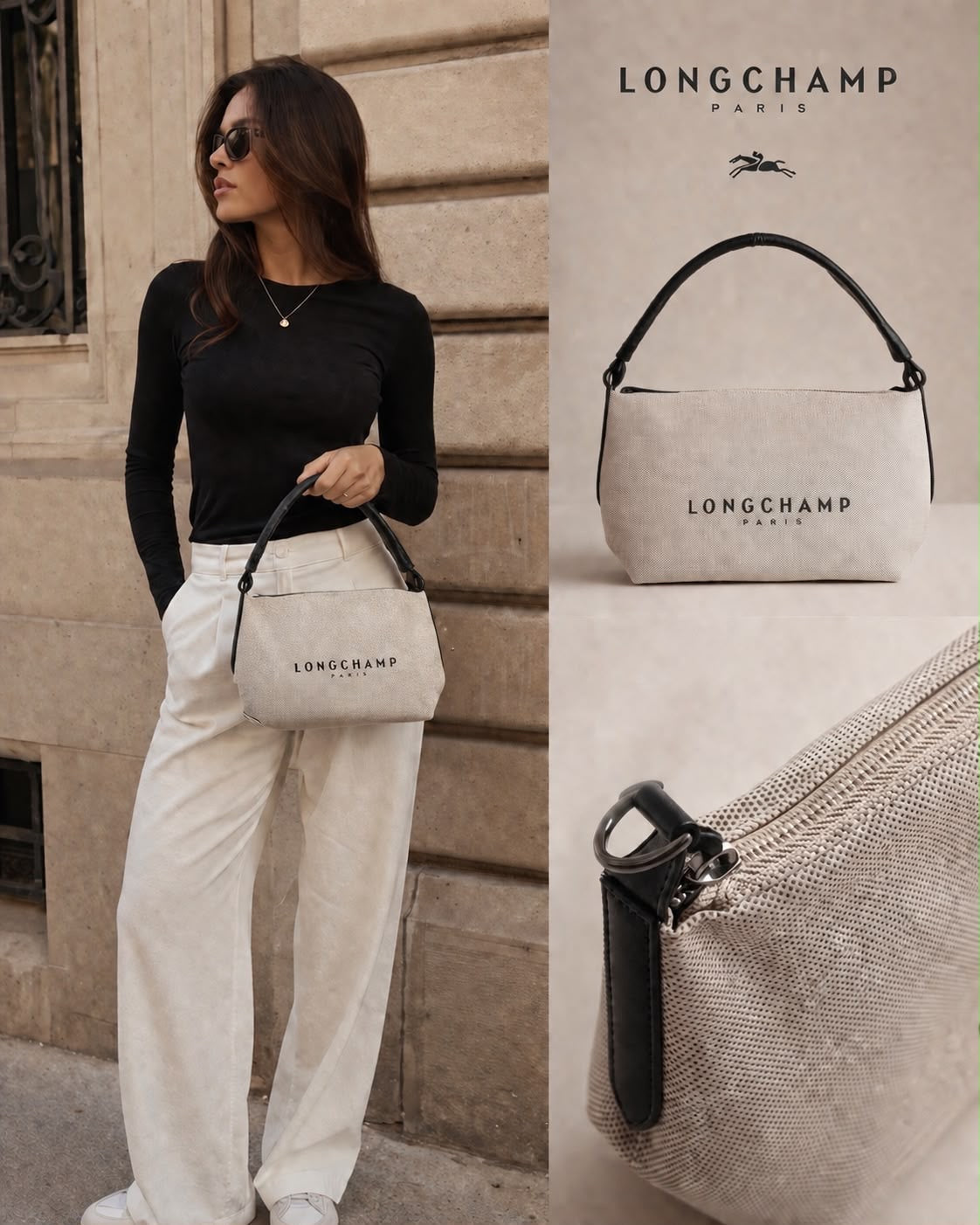 Élise Canvas Tote Bag – Beige & Black