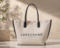 Élise Canvas Tote Bag – Beige & Black