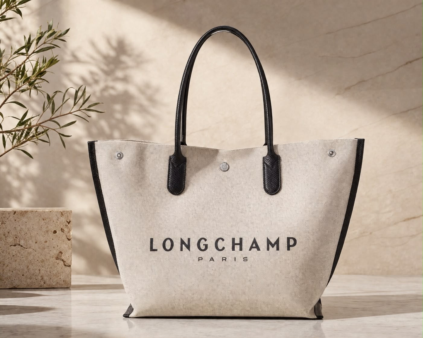 Élise Canvas Tote Bag – Beige & Black